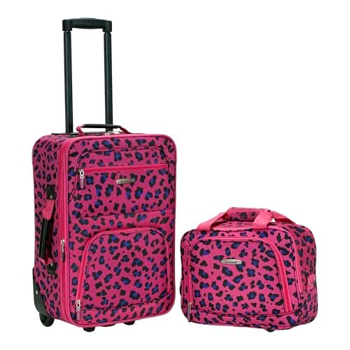 Rockland F102 Magenta Leopard Luggage Set – 3-Piece Travel Collection